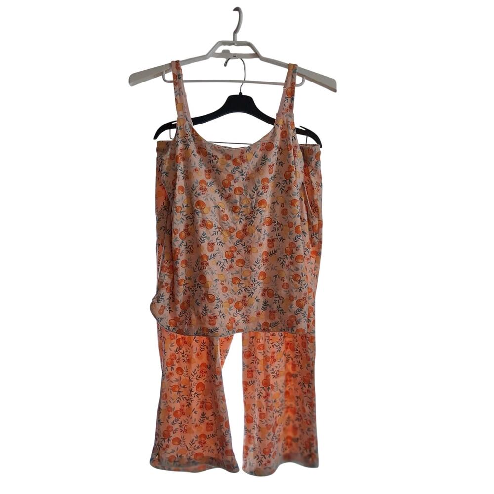 Duluth Trading Company printmaker pajamas womens L tank capris citrus